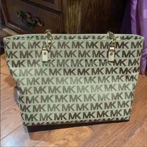 Michael Kors | Signature MK Logo, Monogrammed Tote | Medium Size, Tan & Gold